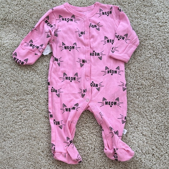 Rosie Pope Pink Meow Print Footie - Picture 1 of 3